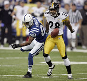 Pittsburgh Steelers running back Jerome Bettis (36) spikes the ball after  scoring a touchdown against the Indianapolis Colts. The Steelers defeated  the Colts 21-18 in their AFC Divisional playoff game at the