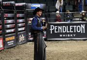 CEDAR PARK, TX - JANUARY 16: Grayson Cole rides Oreo during the  Professional Bull Riders Tour Cedar Park Chute Out on January 16, 2021 at  the H-E-B Center in Cedar Park, TX. (