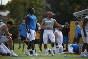 COSTA MESA, CA - AUGUST 01: Los Angeles Chargers tackle Trey Pipkins III  (79) during the Los Angeles Chargers training camp on August 1, 2022, at  Jack Hammett Farm Sports Complex in