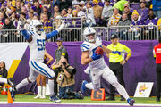 Minnesota Vikings fullback C.J. Ham (30) runs from Indianapolis Colts  inside linebacker Bobby Okereke (58) during