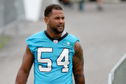 SPARTANBURG, SC - AUGUST 06: Carolina Panthers tackle Brady Christensen  (70) during the Carolina Panthers training camp on August 06, 2022, at  Wofford College in Spartanburg, SC. (Photo by John Byrum/Icon Sportswire) (