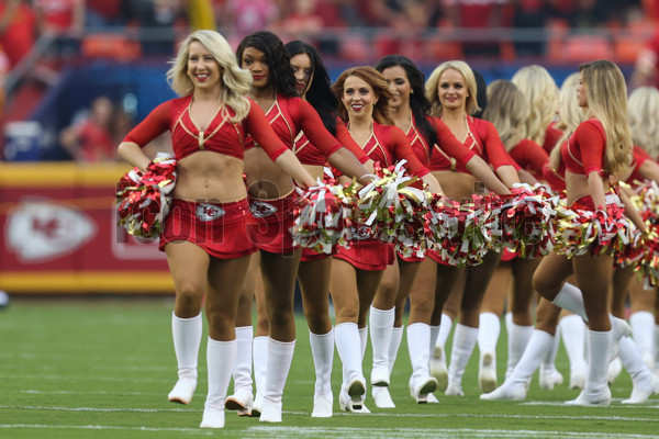 A Kansas City Chiefs cheerleader before an NFL preseason game