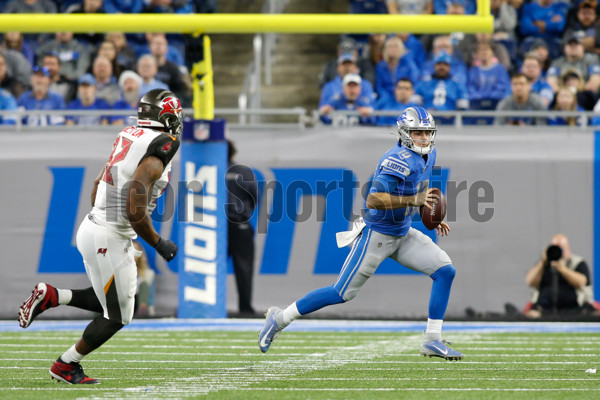 Detroit Lions quarterback David Blough looks for a receiver during a