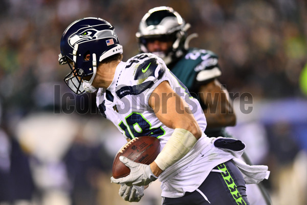 Seattle Seahawks tight end Jacob Hollister in action during an NFL football  game against the Philadelphia Eagles, Sunday, Nov. 24, 2019, in  Philadelphia. (AP Photo/Matt Rourke Stock Photo - Alamy