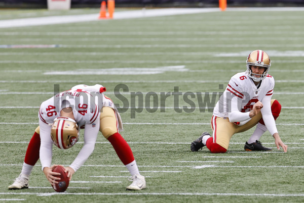 San Francisco 49ers long snapper Taybor Pepper (46) looks on