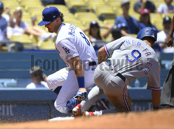 Los Angeles Dodgers Matt Beaty (45) celebrates with Zach McKinstry