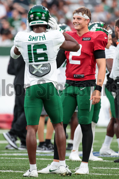 EAST RUTHERFORD, NJ - AUGUST 07: Wide Receiver Manasseh Bailey (3) is  pictured during the the New York Jets Green & White Practice on August 7,  2021 at MetLife Stadium in East