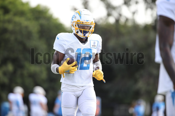 COSTA MESA, CA - AUGUST 01: Los Angeles Chargers tackle Trey Pipkins III  (79) during the Los Angeles Chargers training camp on August 1, 2022, at  Jack Hammett Farm Sports Complex in