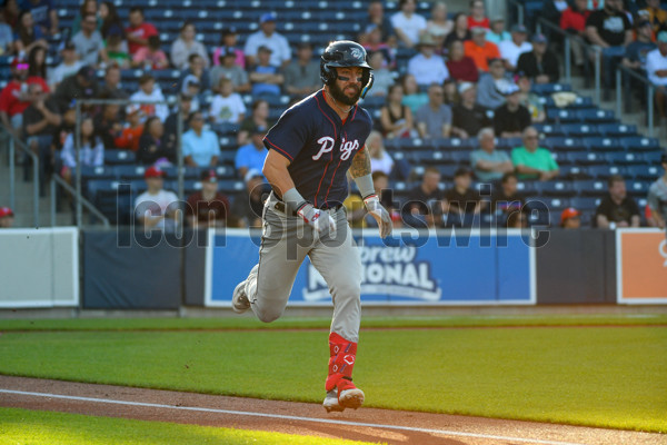 WORCESTER, MA - JUNE 22: Lehigh Valley IronPigs infielder Drew Ellis (31)  looks on during a AAA MiLB game between the Lehigh Valley IronPigs and the  Worcester Red Sox on June 22