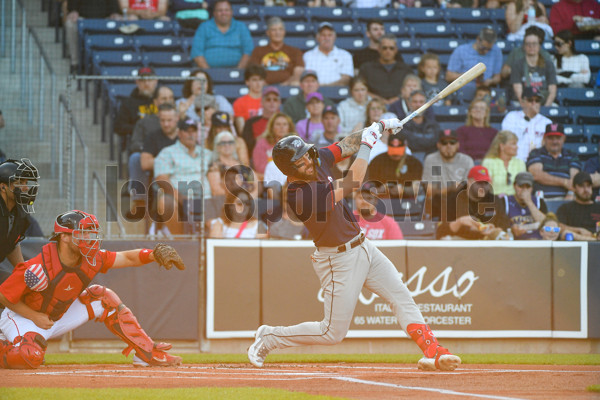 WORCESTER, MA - JUNE 22: Lehigh Valley IronPigs infielder Drew Ellis (31)  looks on during a AAA MiLB game between the Lehigh Valley IronPigs and the  Worcester Red Sox on June 22