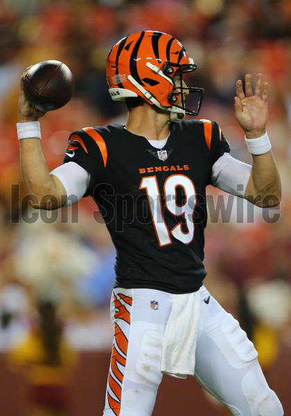 Cincinnati Bengals defensive end Jeff Gunter (93) sacks Washington  Commanders quarterback Jake Fromm (11) during the