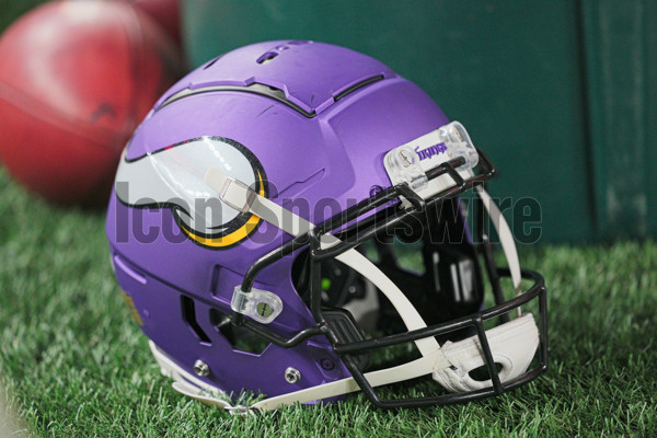 Philadelphia Eagles helmets sit on the field before an NFL